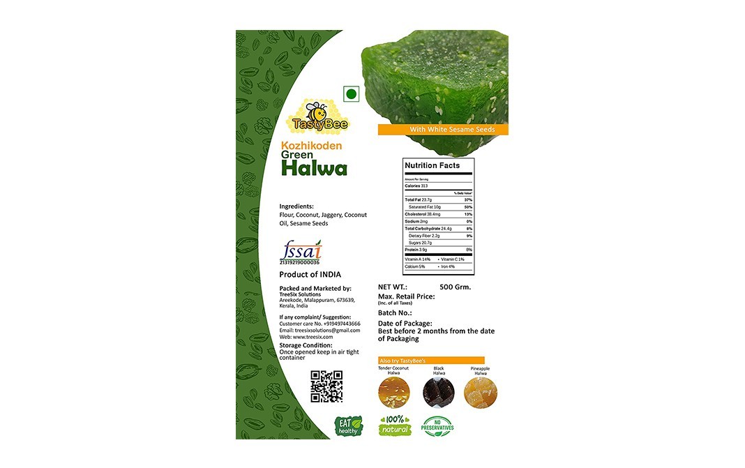 TastyBee Kozhikoden Green Halwa With White Sesame Seed   Box  500 grams
